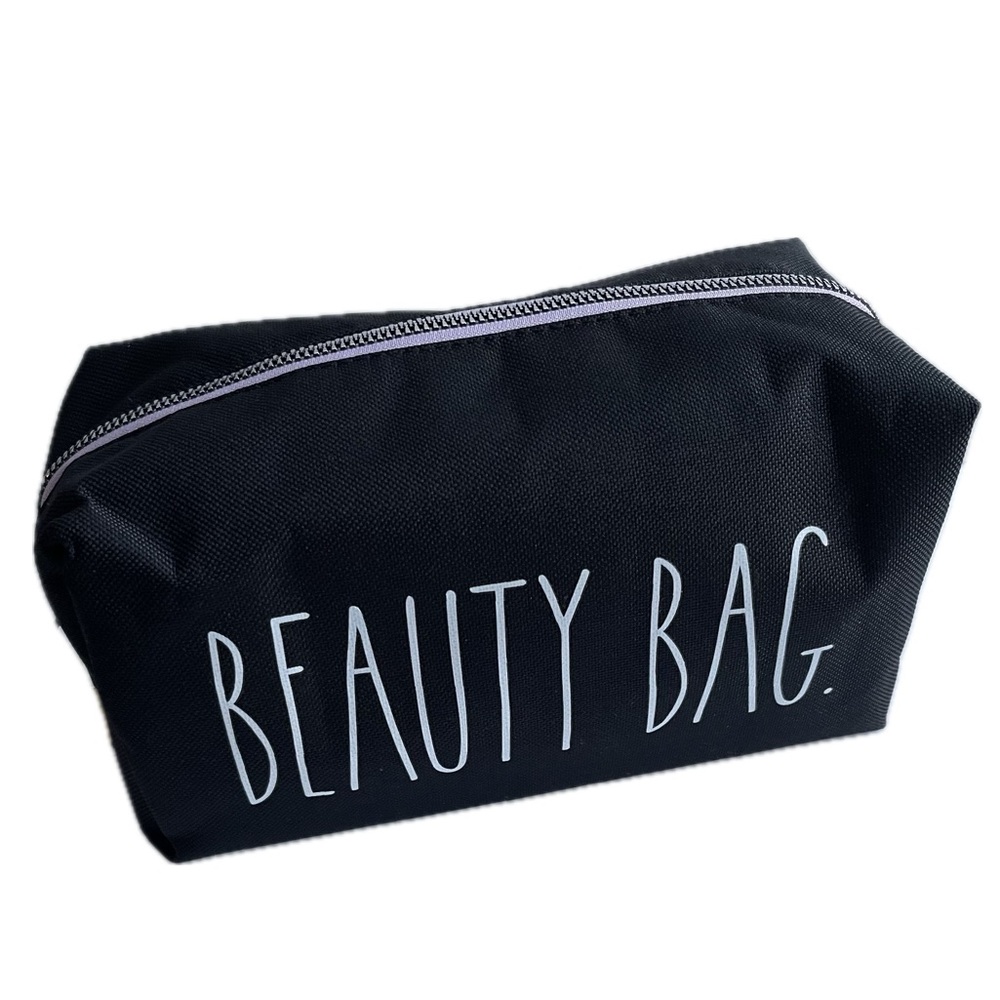 NWT Rae Dunn Black with Purple Zipper Makeup Cosmetic Bag